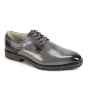 Cortello Collection: Grey Plain Toe Leather Lace-Up