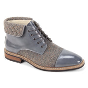 Men's Leather & Tweed Cap Toe Lace Boot - Grey