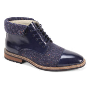 Men's Leather & Tweed Cap Toe Lace Boot - Navy