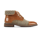 Side view of the Stuart men's tan leather and tweed cap-toe lace boot