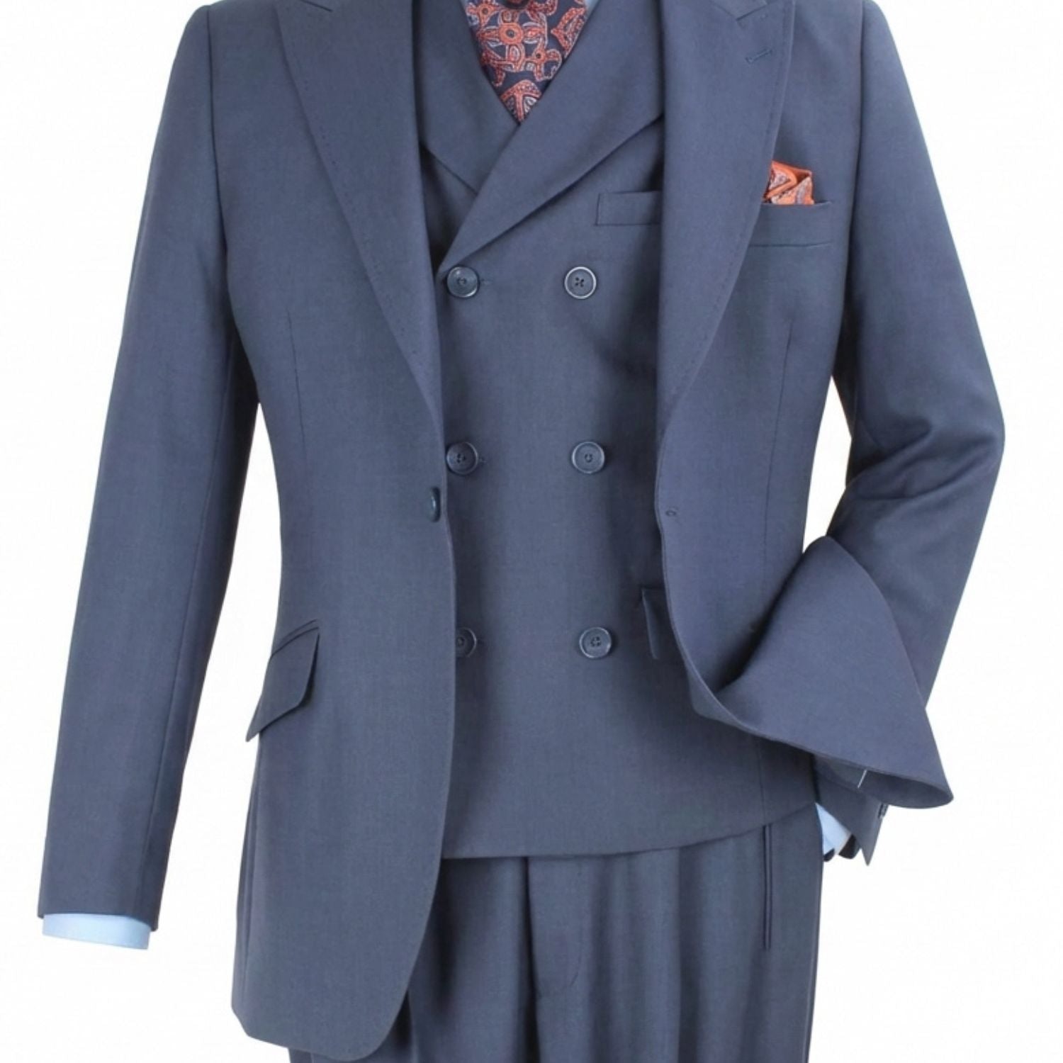 black suit with vest formal outfit close up