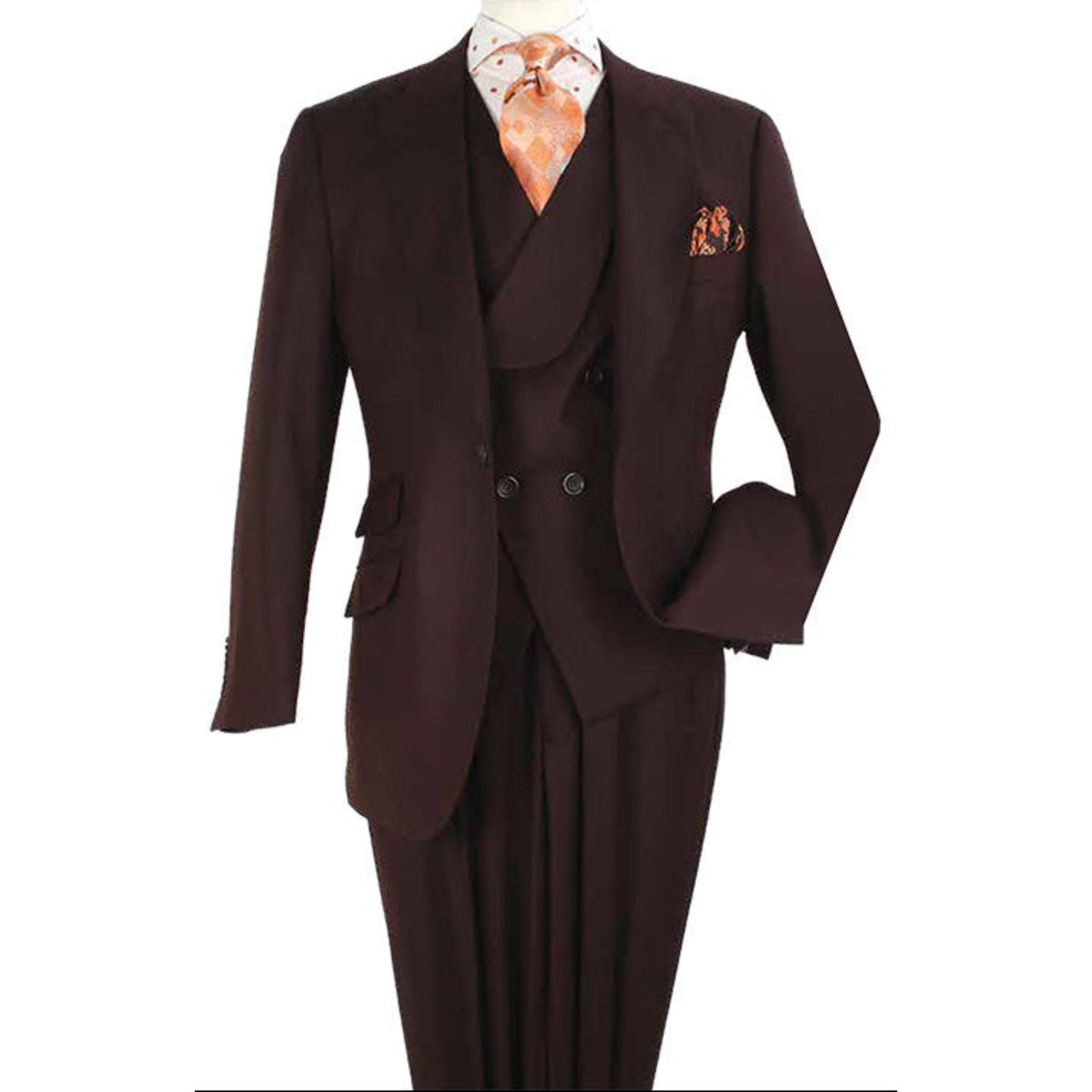brown 3 piece wool suit full cut front view