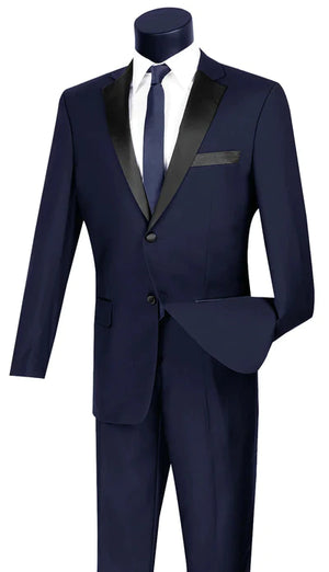 ChicCovenant Collection: Navy 2 Piece Solid Color Single Breasted Slim Fit Tuxedo