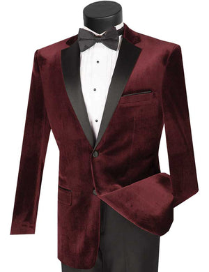 Hartley Collection: Velvet Slim Fit Wine Tuxedo for Men