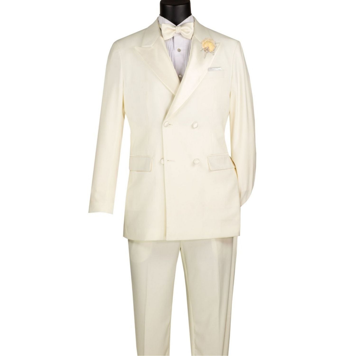 ivory double breasted satin lapel tuxedo set