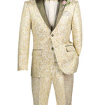Eldoria Collection: Champagne 2 Piece Jacquard Fabric Single Breasted Slim Fit Tuxedo