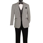 Men's black houndstooth 3-piece modern fit suit with solid black vest and pants