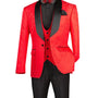 Riverra Collection: Red 3 Piece Jacquard Pattern Single Breasted Slim Fit Tuxedo