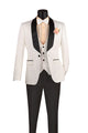 Riverra Collection: White 3 Piece Jacquard Pattern Single Breasted Slim Fit Tuxedo