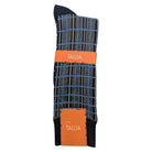 grey blue windowpane plaid dress socks with orange Tallia label