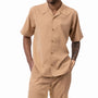 Extenuate Collection: Men's Solid Tone on Tone 2-Piece Walking Suit Shorts Set in Tan