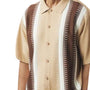 Textured Harmony Collection: Tan Two-Piece Vertical Stripes Short Sleeve Set