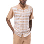 Montique Checker Plaid 2-Piece Walking Suit Shorts Set in Tan