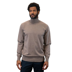 Men’s Tan Wool Cashmere Turtleneck Sweater Modern Fit