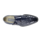 top view of the men's navy croco-print monk strap dress shoe