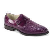 Men's Croco Print Plain Toe Monk Strap Dress Shoe - Purple