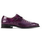 Side view of the men's purple single monk strap dress shoe with metal buckle