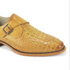 close-up angle of the men's scotch croco-print monk strap dress shoe