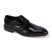 Garrion Collection: Men's Black Moc Toe Lace-Up Shoe with Coco Print and Smooth Leather Upper