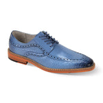 Garrion Collection: Men's Light Blue Moc Toe Lace-Up Shoe with Coco Print and Smooth Leather Upper