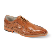 Garrion Collection: Men's Tan Moc Toe Lace-Up Shoe with Coco Print and Smooth Leather Upper