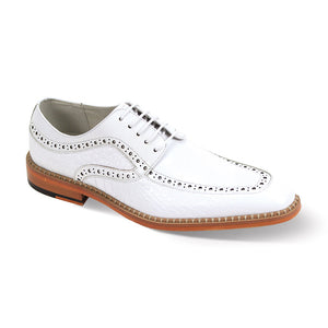 White Coco-Print Leather Moc Toe Lace Up Shoes