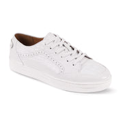 White Coco Print & Smooth Leather Lace-Up Sneaker