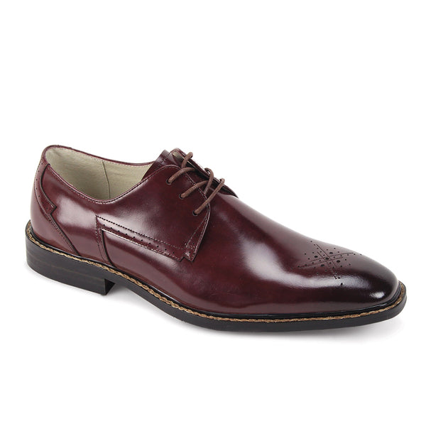 Burgundy Medallion Toe Leather Dress Shoes for Men – Suits & More