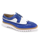 blue & white wingtip lace-up leather and fabric dress shoes for men