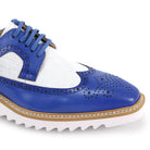 men’s blue & white wingtip brogue dress shoes with contrast sole detail