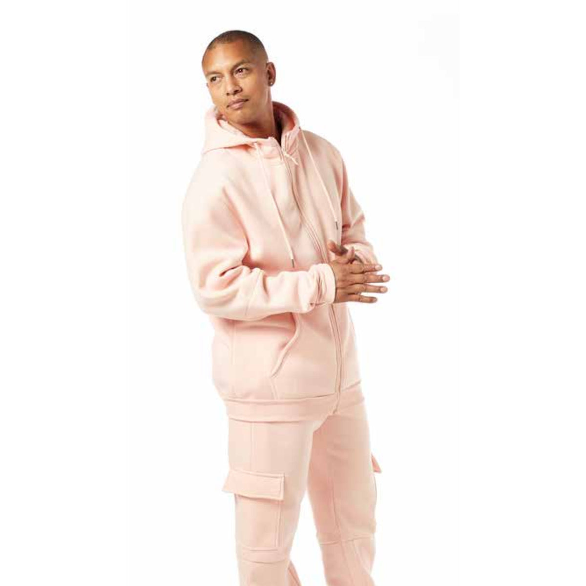 Pink fleece cargo tracksuit - supplier front view
