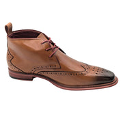 Trevino Collection: Tan Wingtip Lace Boot with Burnished Toe