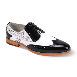 Delvecchio Collection: Men's Black & White Wingtip Lace-Up Dress Shoe with Genuine Leather Upper