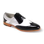 Delvecchio Collection: Men's Black & White Wingtip Lace-Up Dress Shoe with Genuine Leather Upper