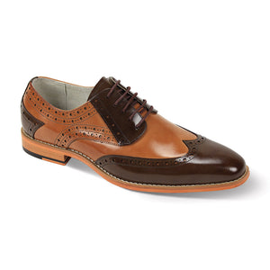 Men's Chocolate Brown & Tan Wingtip Lace-Up Dress Shoes with Genuine Leather Upper