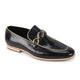 Black Moc Toe Leather Slip-On with Woven Strap for Men