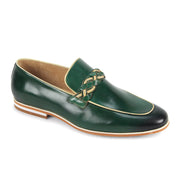 Green Moc Toe Leather Slip-On with Woven Strap for Men