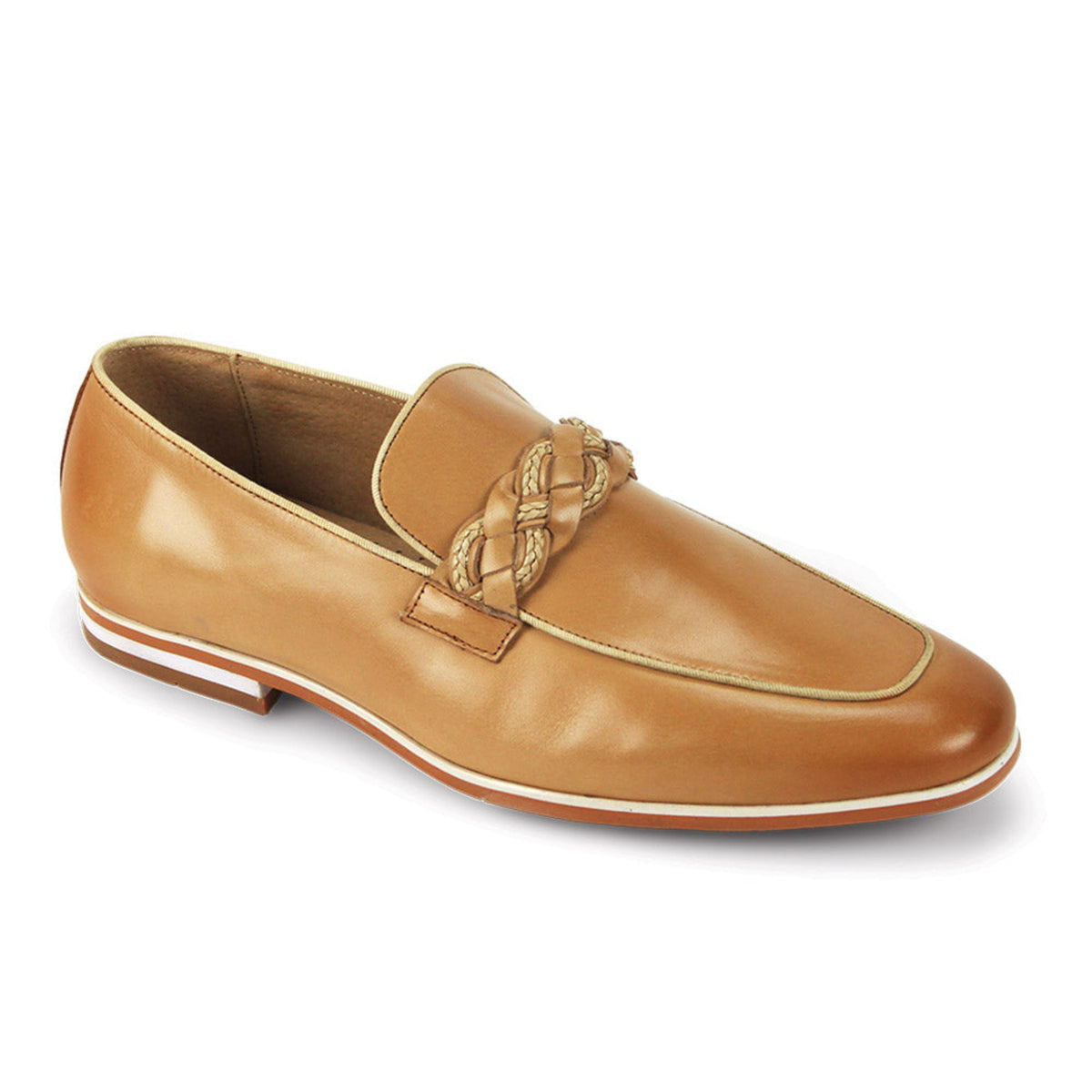 latte moc toe leather slip-on shoes for men with woven strap