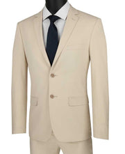 Luxify Collection: Beige 2 Piece Solid Color Single Breasted Ultra Slim Fit Suit