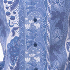 Close up of the Men’s blue botanical print walking suit with matching solid pants