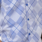 Close up of the royal argyle pattern short sleeve walking suit with coordinated shorts