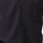 close up of the Montique black tone on tone short sleeve walking suit with matching shorts