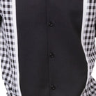 close up of the back checker plaid color block short sleeve walking suit set with matching shorts