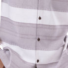 Close up of the brown horizontal stripe short sleeve walking suit set with matching shorts