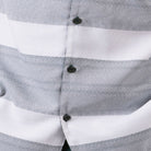 Close up of the emerald horizontal stripe short sleeve walking suit set with matching shorts