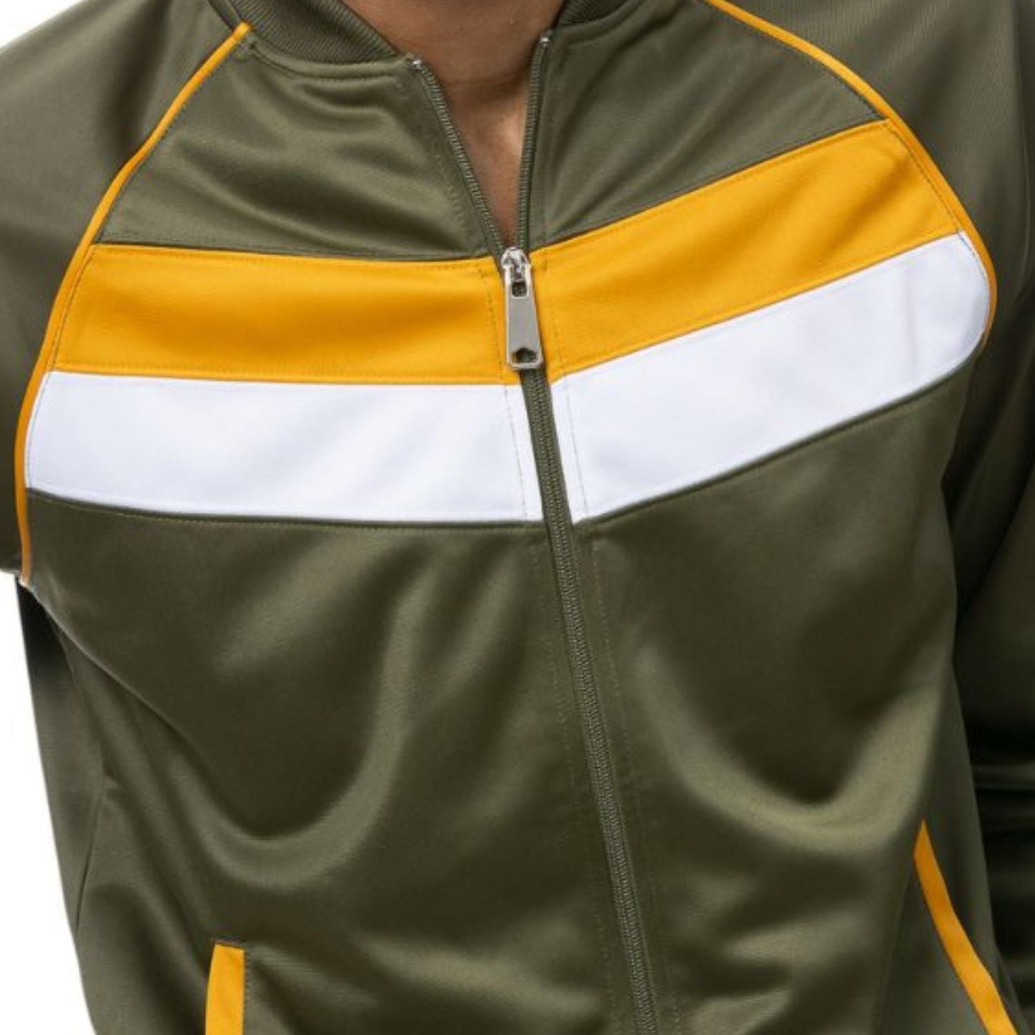 Men's Olive 2-Piece Full-Zip Tracksuit with Gold & White Stripes