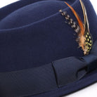 navy pork pie wool felt hat with feather accent by montique