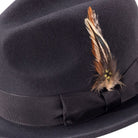 montique black wool felt pinch crown fedora with feather