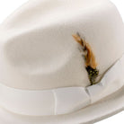 montique white snap brim wool felt fedora hat side view
