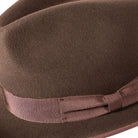 side view brown fedora hat with grosgrain band